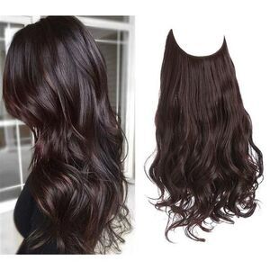 Halo Hair Extensions Chestnut Brown Long Wavy Curly Synthetic Hairpiece 18 Inch